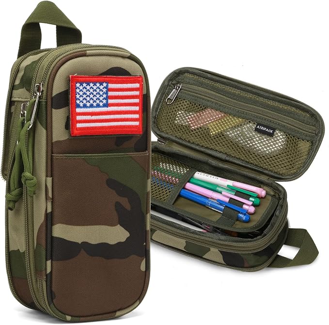 Pencil Case Big Capacity High Large Storage Tactical Small Tool Pouch Bag Marker Pen Case Stationery Bag Travel Holder School College Office Organizer for Kids Men Women Adult Teens (Camo Green)