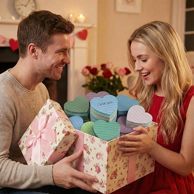 Teling 24 Pack Valentine's Day Sticky Notes Heart Lined Sticky Notes Self Adhesive Love Memo Pads for Valentines Party Exchange Gifts Office Home School 3x3 Inch(Soft Colors,Classic)