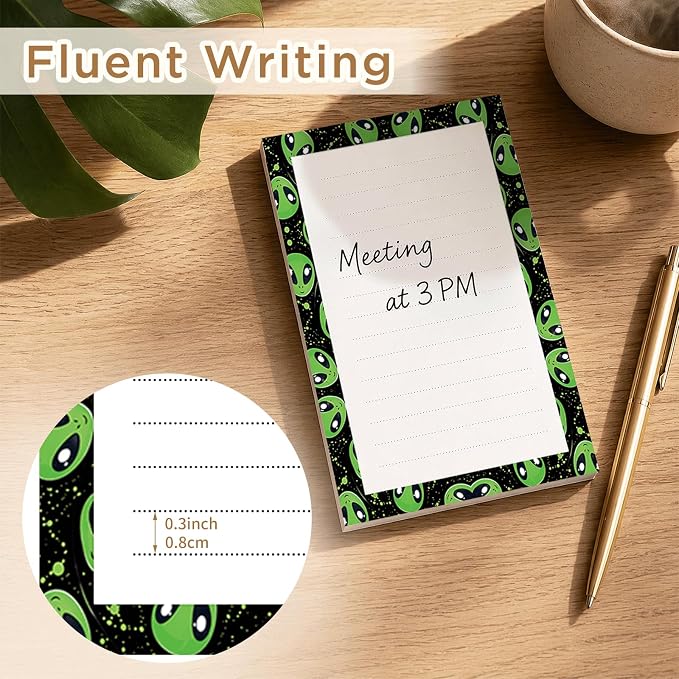 Lined Sticky Notes 4x6 in, 2 Pack Large Cute Notepads with Lines, Bright Post Memo Note Pads Big Rectangular Sticky Notes for Office Green Cute Aliens