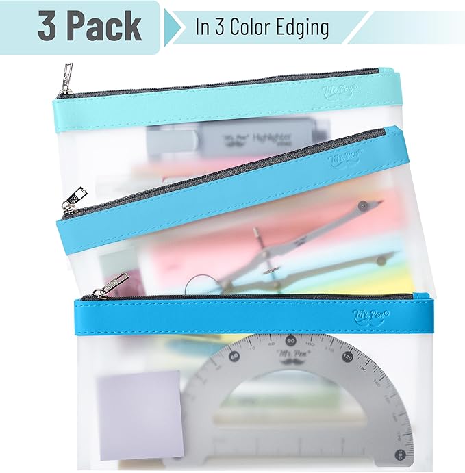 Mr. Pen- Clear Pencil Pouch, 8.50"x4.25", 3 Pack, Durable TPU Material, Medium Water-Resistant Pencil Bags with Smooth Zipper, Multipurpose Clear Pouch for Stationery, School, Office, Travel Supplies