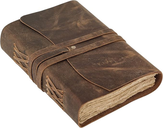 KomalC Handmade Leather Journal | Writing Notebook Diary | Bound Daily Notepad For Men & Women Unlined Paper Medium, writing pad for artist, sketch