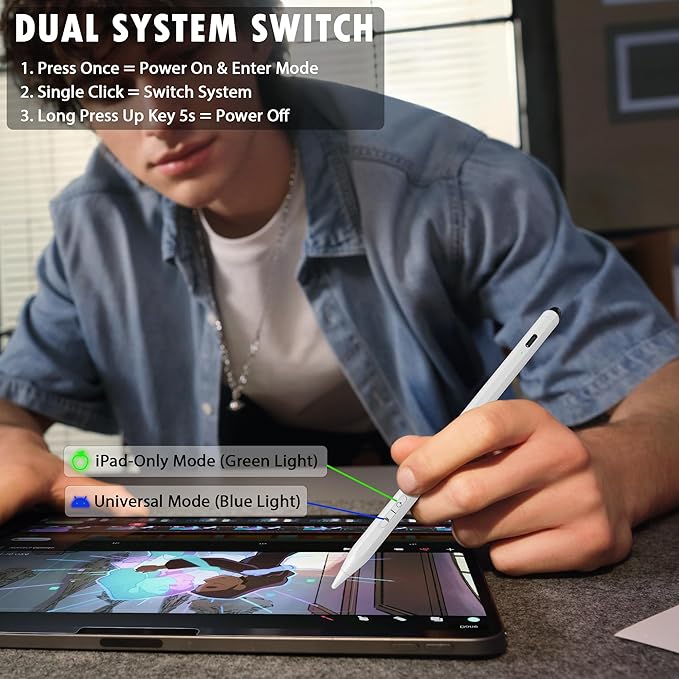 Stylus Pen for iPad, iPhone, Android, 2 in 1 Fast Charge Universal Active Stylus Pen for Touchscreen, Fine Tip, High Sensitivity, Magnetic Stylist Pencil for Samsung, Switch, Watch, Tablets