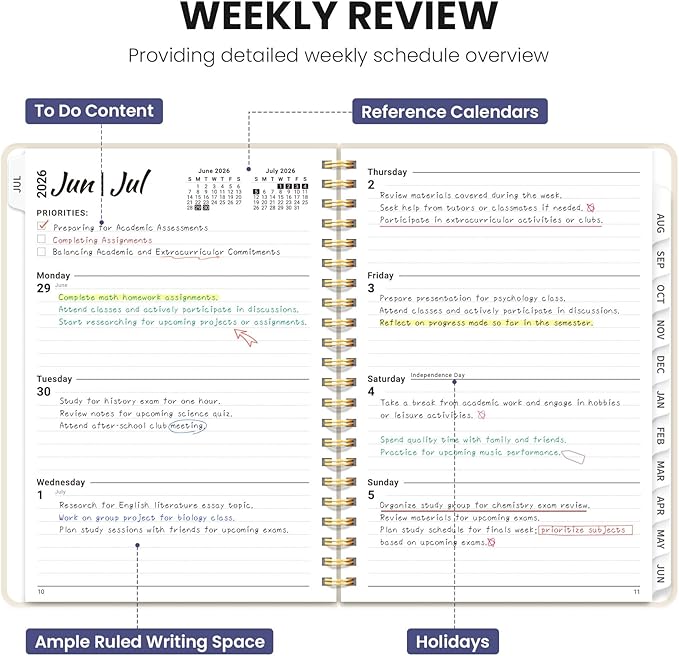 Planner 2026-2027, Academic Planner Weekly and Monthly, Jul 2026 - Jun 2027, Spiral Bound School Planning Tool with Tabs and Pocket, Perfect for Students & Teacher, 6.3" x 8.5", Folk Bloom