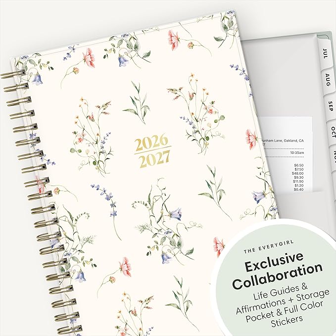 Blue Sky The Everygirl 2026-2027 Weekly and Monthly Academic Year Planner Calendar, July 2026 - June 2027, 5" x 8", Flexible Cover, Wirebound, Laminated Tabs, Storage Pocket, Includes Stickers, Marisa