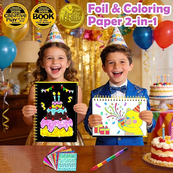 FUNNYB&G Mess-Free Foil Art Craft for Kids Ages 4-10, Kids Birthday Gift