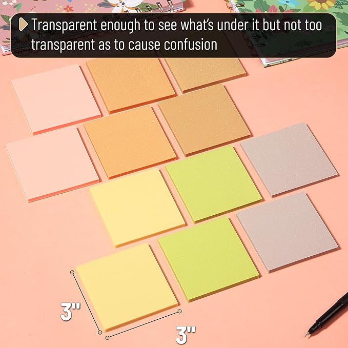 Mr. Pen- Transparent Glitter Sticky Notes, 3”x3”, 12 Pads, 600 Sheets, Glitter Transparent Note Pads, Self-Stick Bible Journaling Sticky Note for Women, Bible Journaling Supplies