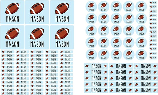 Andaz Press Custom Personalized Waterproof School Name Labels, Football, 120-Pack, Kids Labels Combo Pack, Customizable Multi-Use Name Stickers for Preschool, Daycare, Supplies, Office, Water Bottle