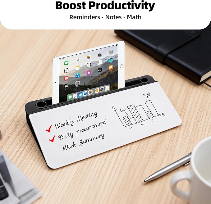 Desktop Whiteboard, Glass Dry Erase Board, Desk Board Buddy,Computer Keyboard Stand,Desk Whiteboard Organizer for Home,Office,School Supplies(Black)