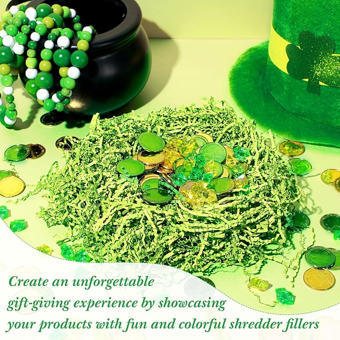 Outus 2 lb Green Crinkle Filler Paper Easter Gift Wrap Crinkle Shredded Paper for Box Basket Green Grass Confetti Stuffing Decoration for Holiday Wedding Anniversary Packaging Wrapping Gift