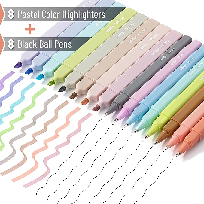 Mr. Pen- Aesthetic Highlighters and Ballpoint Pens No Bleed, 16 Pack, Pastel Colors, Bible Highlighters and Pens No Bleed, Fast Dry and No Smear for Bible Journaling, Planner, School Supplies