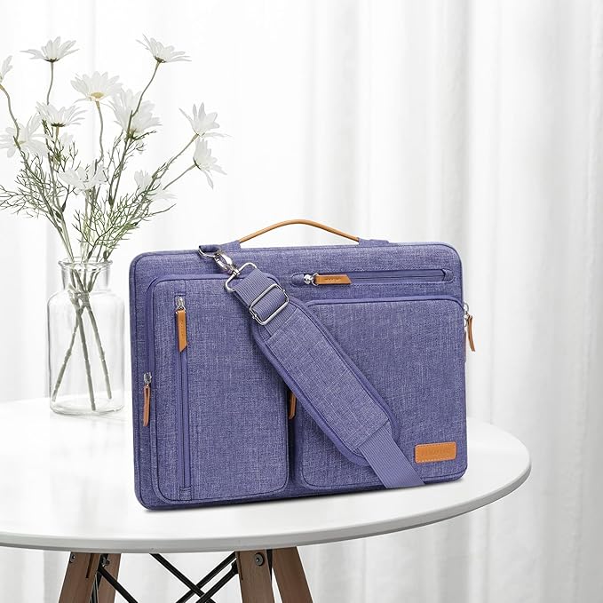 MOSISO 360 Protective Laptop Shoulder Bag,15-15.6 inch Computer Bags Compatible with MacBook Pro 16 inch, HP, Dell, Lenovo, Asus Notebook,Side Open Messenger Bag with 4 Zipper Pockets, Purple Orchid