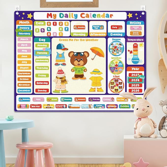 AKAYOK My Daily Calendars Felt Board for Toddlers - Classroom Calendar for Preschool & Homeschool- Circle Time Calendars & Weather Station - Kids Calendar for Preschool Learning Activity