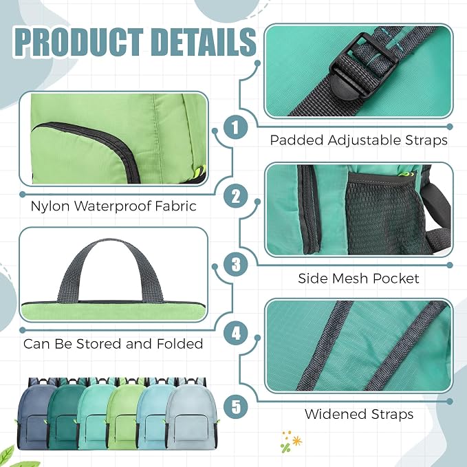 Jexine 10 Pcs Backpacks Bulk 16.5 Inches Lightweight Travel,Mint Meadow | Basic Book Bags for School Outdoor, Foldable Storage, Ideal Students Adults Commuters, Bulk Backpack Set for Teams