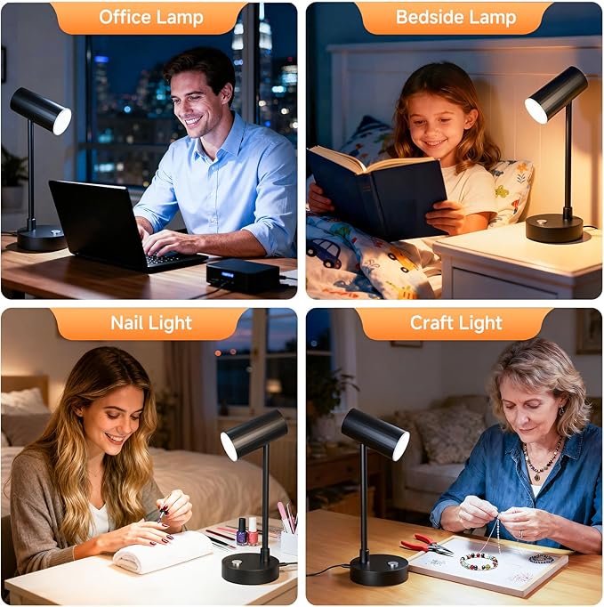 ShineTech LED Desk Lamp for Home Office, Dimmable Table Lamp with 3 Color Modes & Adjustable Brightness, USB-C Port, Touch Control, Eye-Caring Reading Lamp for Bedside, Study, Work