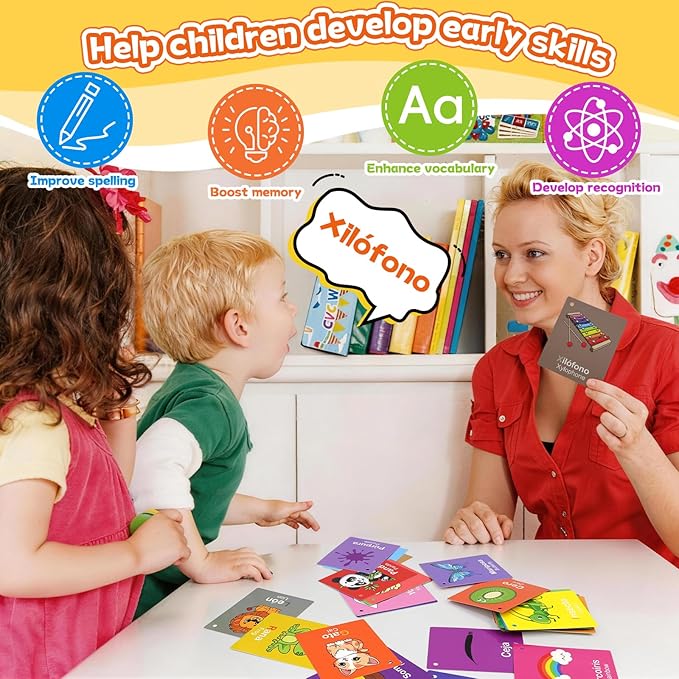 Toddler Spanish Learning Flash Cards, 60 PCS Double Sides Bilingual Flashcards for Numbers, Colors, Shapes, Sight Words, Learn Spanish for Kids, Preschool Kindergarten Learning Activities