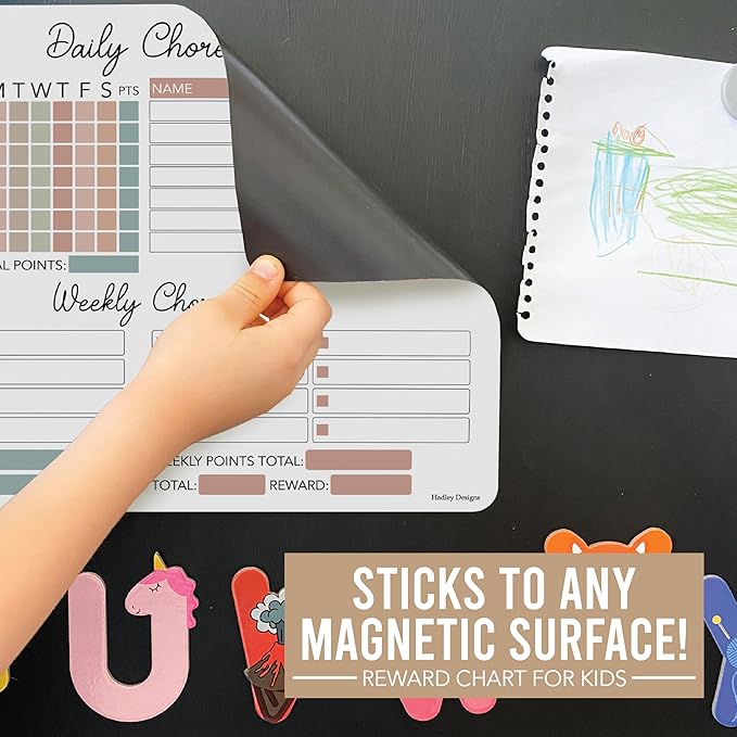 Hadley Designs Magnetic Chore Chart for Kids Multiple - Chores Board for Refrigerator, Dry Erase Task Chart for 2 Kids Daily Behavior, Family Weekly Planner Teens and Adults, Boho Pastel Chore Board