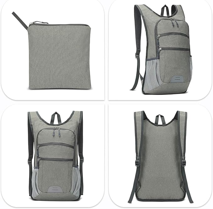 20L Lightweight Hiking Daypack, Foldable Travel Packable Backpack for Men Women for Cycling Camping Outdoor (Gray)