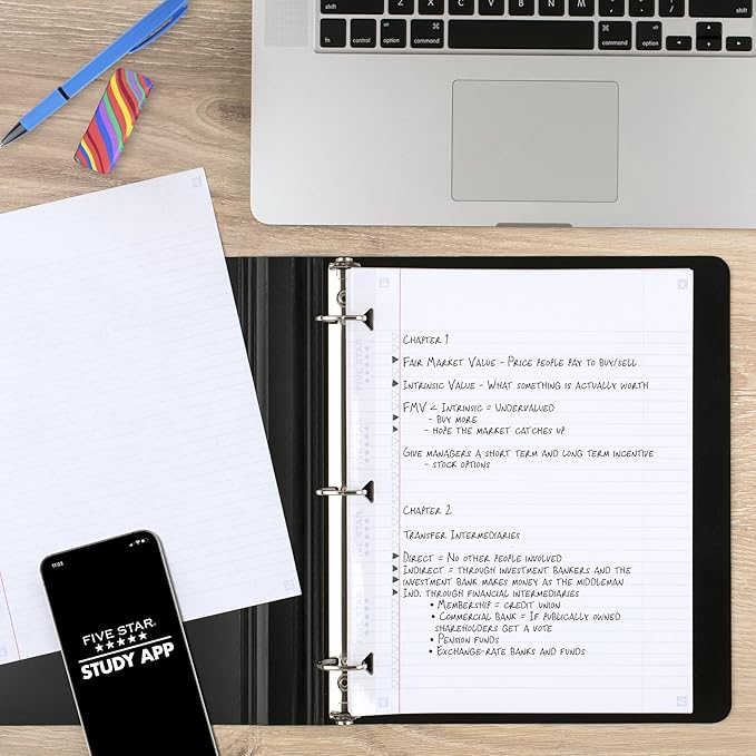 Five Star Loose Leaf Paper + Study App, College Ruled Filler Notebook Paper, Reinforced, Fights Ink Bleed, 8-1/2" x 11", 80 Sheets (170102)