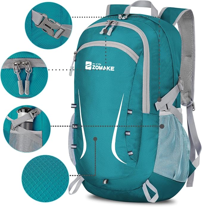 ZOMAKE Lightweight Packable Backpack 35L, Foldable Backpacks Water Resistant Collapsible Light Daypack for Hiking(Turquoise Green)