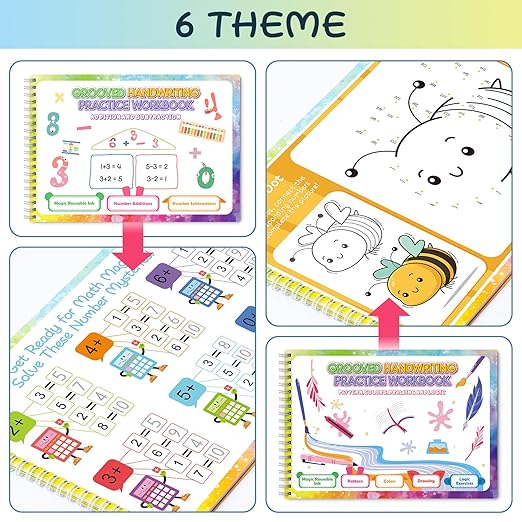 Magic Grooved Writing Practice Books, Grooved Handwriting Practice for Kids 3+, Preschool Learning Activities (6 Books with Pens)