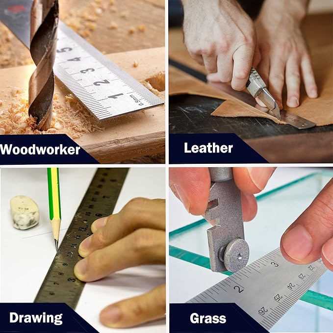 Metal Ruler 6 Inch:[1 Pieces 6 Inch] Non-Slip Cork Backing Rulers with Inch and Centimeters Prevent Ink Leakage:for School Office Drawing Engineering