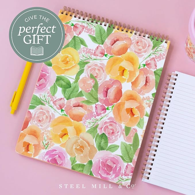 Steel Mill & Co. Large Top Spiral Notebook, Watercolor Posey Floral