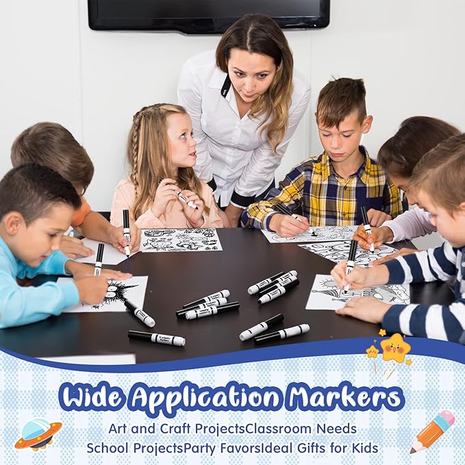 30 Pcs Mini Washable Markers Bulk Broad Line Conical Tip Washable Mark Pen Set Short Coloring Paint Pen for Kid Art Projects Teacher Student Toddler Party Favors Classroom, Ages 6+(Black)