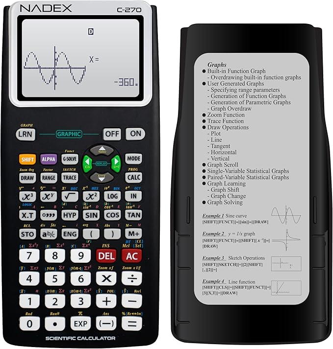 Scientific Calculator with Graph Functions for College and High School Students, Engineering, Advanced Mathematics, Calculus, Algebra, Geometery, Trigonometry, Statistics, Physics, Chemistry - Black