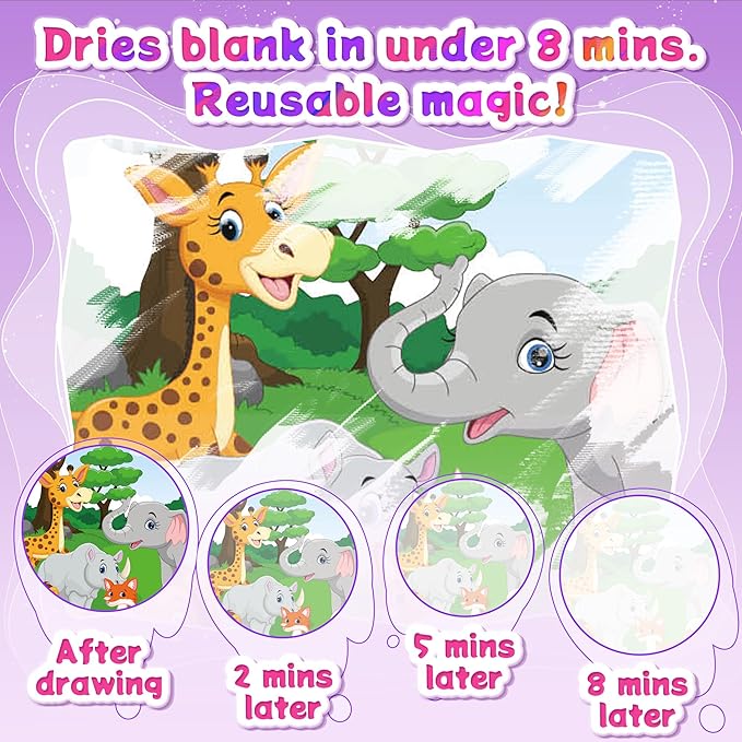 Reusable Water Coloring Books for Toddlers 1-3 with 18+ Stickers & No-Mess Pen, Animal Theme Water Coloring Books for Toddlers 1-3, Magic Paintless Painting Book for Toddler, Paintless Painting Book