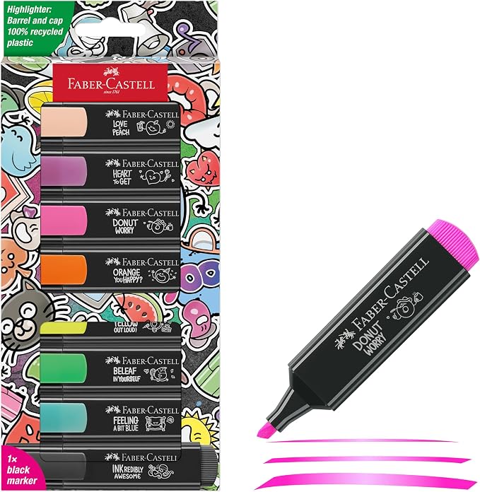 Faber-Castell Graffiti Highlighters Set - 8 Chisel Tip Highlighters - Aesthetic School Supplies and Bible Highlighters, Fun & Cute Highlighters Assorted Colors, Journaling Supplies in Neon Colors