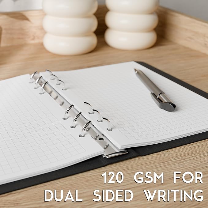 A5 Graph Paper Refill, 6-Hole Punched, Quad Ruled, 120GSM, 200 Sheets (400 Pages), 5.83 x 8.27 inches, 1/4 Inch Squares for 6-Ring Planner Binders