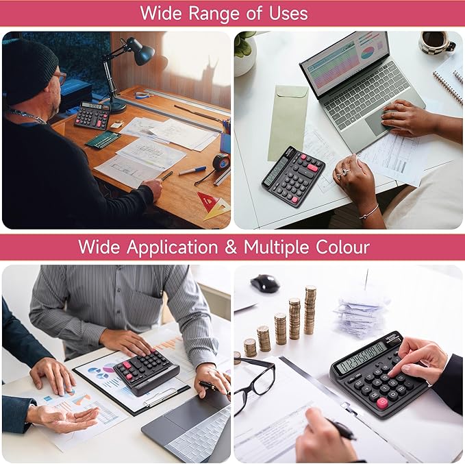 VEWINGL Desktop Calculator with Extra Large LCD Display, 12-Digit Dual Power Solar & Battery Calculator, Big Button Office Calculator for Accounting, Home, School & Business Use (Black)