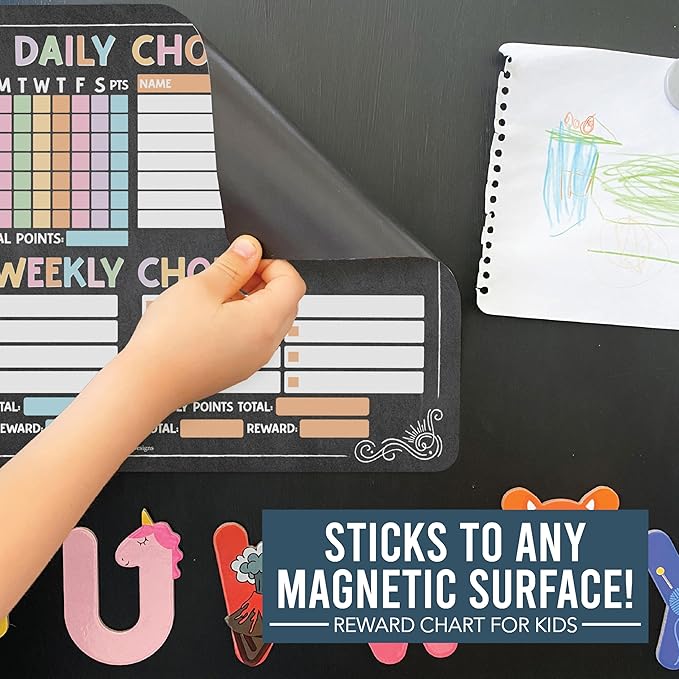 Hadley Designs Magnetic Chore Chart for Kids Multiple - Chores Board for Refrigerator, Dry Erase Task Chart for 2 Kids Daily Behavior, Family Weekly Planner for Teen and Adults, Chalkboard Chore Board
