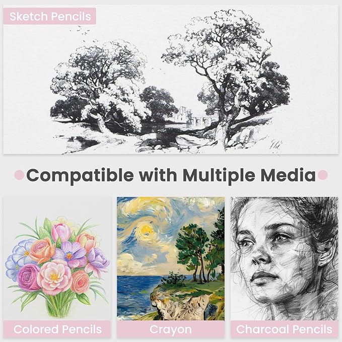 9"x12" Sketchbook Pink, 1 Pack-100 Sheets Cute Sketchbook for Girls, 68lb/100gsm Pink Sketch Book, Spiral Drawing Pad, Art Supplies for 9-12 Girls.