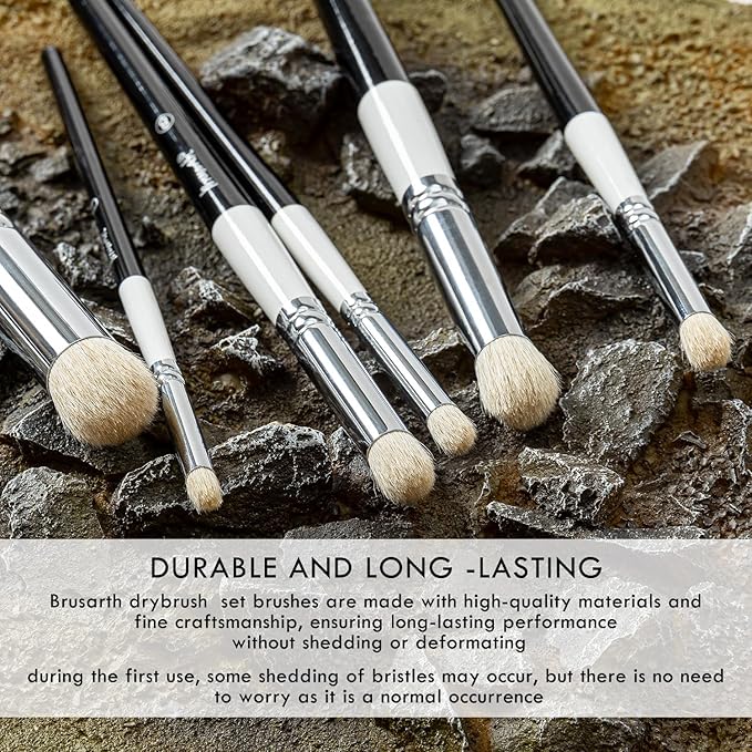Brusarth Drybrush Set-Hobby Detail Paint Brush Set, 6 Sizes Goat Hair Acrylic Paint Brushes for Tabletop & Wargames Miniature Watercolor Oil Painting, Model for Beginners & Professional