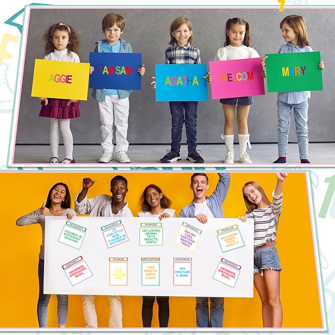 PerKoop 36 Sheets Science Fair Board Poster Boards Supplies 24 Self Adhesive Presentation Subtitles 4 Science Fair Project Titles 8 Personalized Letter Sticker for Classroom(Fresh Color)