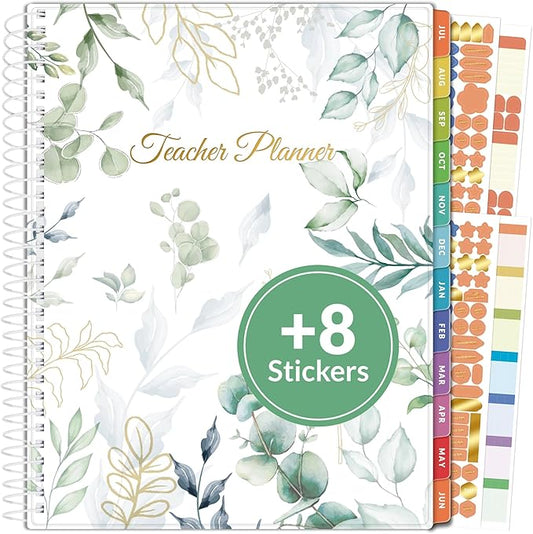 SUNEE Deluxe Teacher Planner 2026-2027, Lesson Planner Book with 7 Periods Jul 2026 - Jun 2027, 8.5" x 11" Weekly and Monthly Organizers with Colorful Tabs, Planning Stickers,120gms Paper, Full Leaf