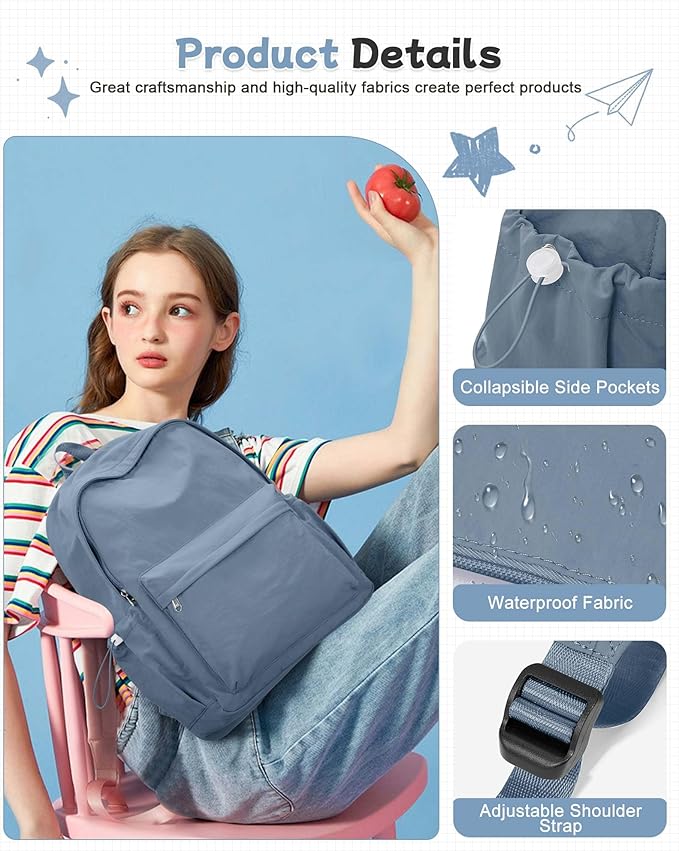 BJLFS Blue Backpack for School Women Girls, Waterproof Bookbag Cute High School Backpack for Men Teen Boys, Lightweight Travel College Mochilas Escolares para Casual Daypack Rucksack