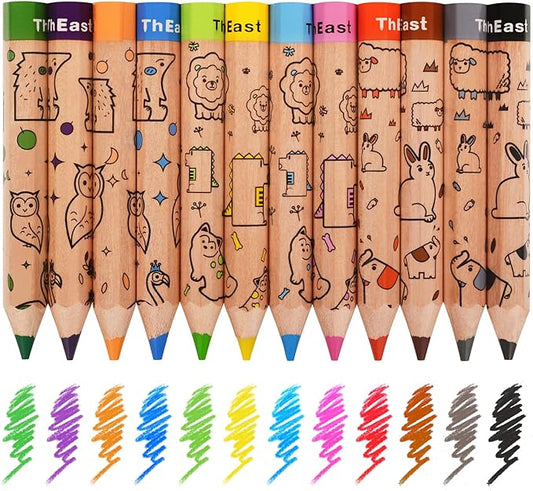 ThEast Toddlers Colored Pencils, Art Supplies for Children, 12 Color Pencils for Kids, Cute Animal Toddler Crayons Drawing Pencil with Sharpener(Pack of 1)