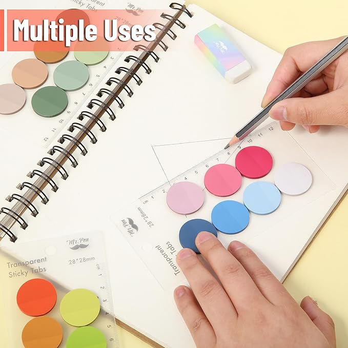 Mr. Pen- Round Transparent Sticky Notes, 1.1” Diameter, 28 Pads, 1120 Sheets, Colorful, Water-Resistant See-Through Sticky Notes Bulk & Fineliner, Smooth Writing, Note Tabs for Bible Journaling