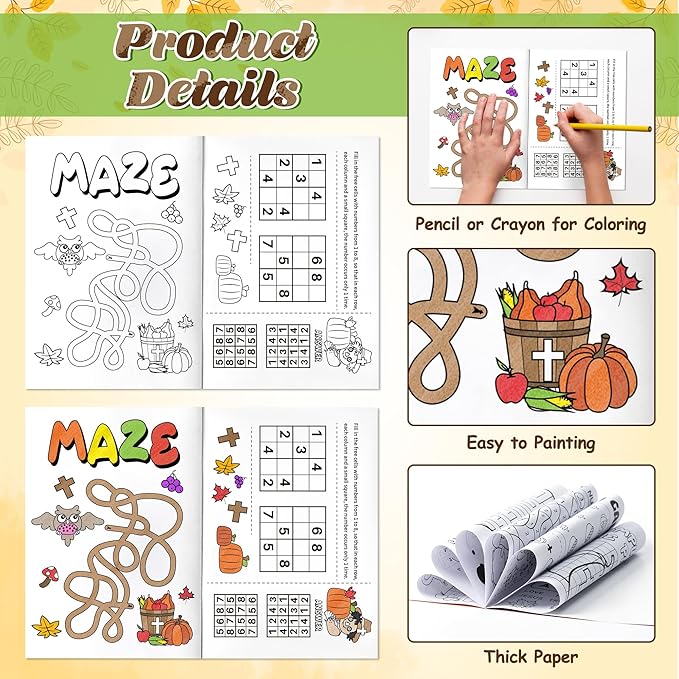 JAPBOR Fall Religious Coloring Books - 24PCS Mini Autumn Christian Activity Color Book Bulk for Kids Party Favors, Thanksgiving Bible Small Colour Pages for Sunday School Church Drawing Painting Games