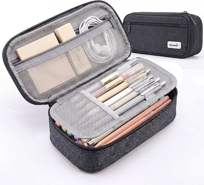 WEMATE Pencil Case, Large Capacity Pencil Pouch, Big Storage Organizer | for Stationery, Zipper Pen Bag, Travel Pen Box, Office Organizer Makeup Bag, for Men Women Black