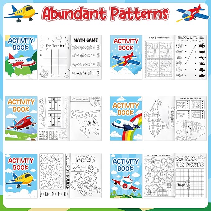 JAPBOR Airplane Party Coloring Books - 24PCS Mini Airplanes Theme Activity Color Book Bulk for Kid Party Favors, Cartoon Plane Small Colouring Pages for Birthday Gifts Class Drawing Painting Game