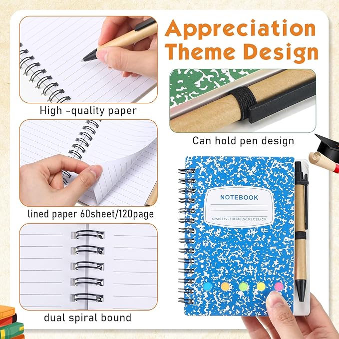 Dunzoom 12 Sets Spiral Notebook Bulk, Steno Pads Lined Notepad with Pen, Sticky Notes Colored Index Tabs, 5.2" x 4.1" Pocket Notebook for Home Business Office Supplies, 60 Sheets (Multicolor)