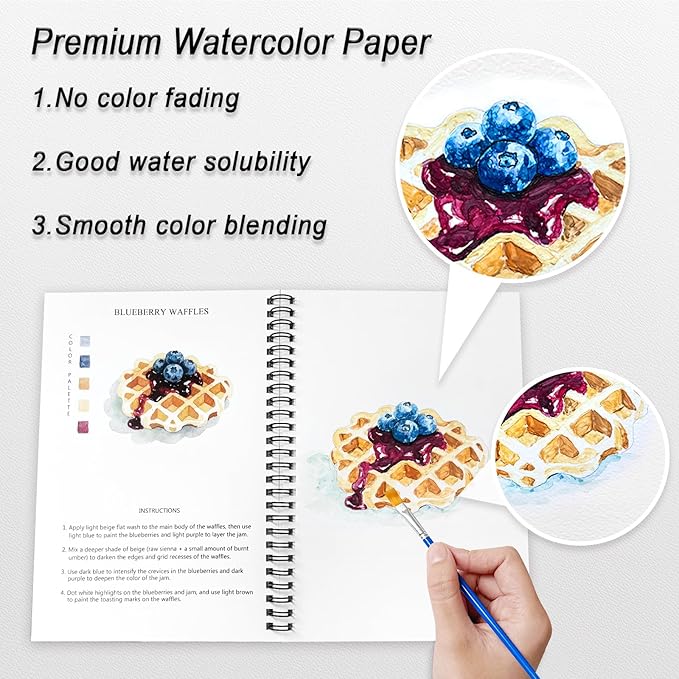 Watercolor Workbooks, 16 Colors Water Color Books Paint Set for Adults, Watercolor Coloring Book for Beginners, Water Color Workbook, 15 Beautiful Paintings for Beginners (Baking)