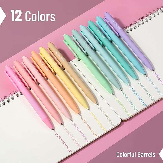 Mr. Pen- Retractable Gel Pens, 12 Pack, Assorted Color Ink, Fine Point 0.5mm, Fast Dry, Smooth Writing, Cute Pens for Drawing, Writing Planner and School Supplies
