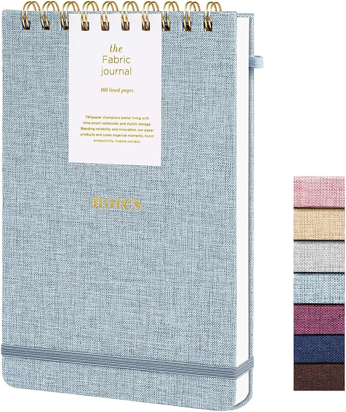 A5 Top Spiral Notebook – Hardcover Journal 160 Pages 100 GSM Thick Paper With Elastic Band & Pen Holder Steno Pads College Ruled Writing Notebooks for Work School Travel (1pack-Light Blue-style C)