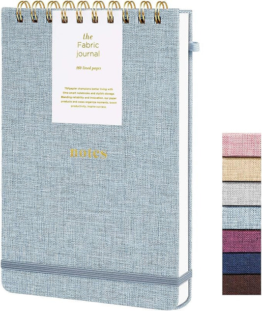 A5 Top Spiral Notebook – Hardcover Journal 160 Pages 100 GSM Thick Paper With Elastic Band & Pen Holder Steno Pads College Ruled Writing Notebooks for Work School Travel (1pack-Light Blue-style C)