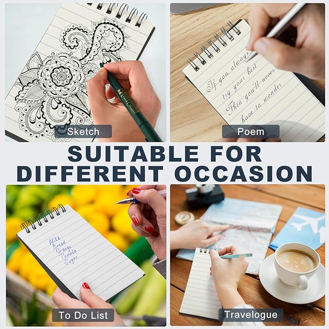 Tenceur 150 Pcs Pocket Notebook Small 3x5 Inch Black Spiral Notepads Mini Top Bound Notebook with Lined 120 Pages Ruled Memo Pads for Office College Nurse Essentials Back to School Gift