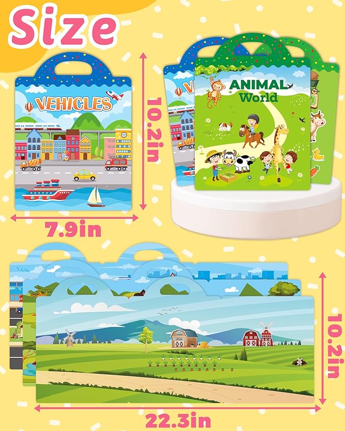 Benresive Reusable Sticker Book for Toddlers & Stickers for Kids, Toddler Travel Toys, Craft Activities, Boys & Girls Birthday Gifts